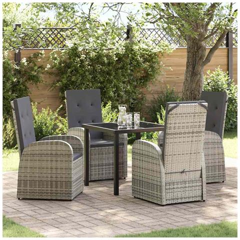 Set da Pranzo per Giardino con cuscino 5 pcs Grigio polyrattan - Foto 2