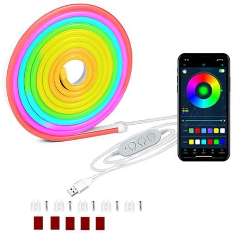 Striscia Led Neon Usb 3m - 60 Led/m, Controllo Bluetooth, 3 Tasti, Con Clip Di Montaggio - Foto 1
