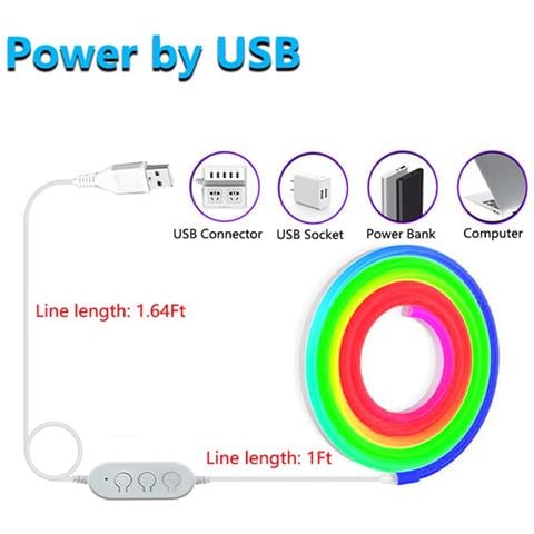 Striscia Led Neon Usb 3m - 60 Led/m, Controllo Bluetooth, 3 Tasti, Con Clip Di Montaggio - Foto 2