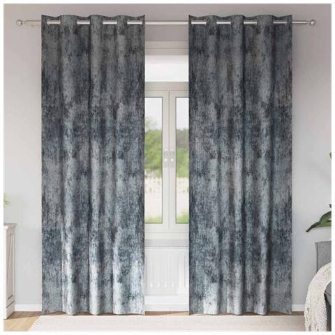 Tenda con tende 2 pcs Grigio argento 225 x 140 cm Velluto - Foto 2