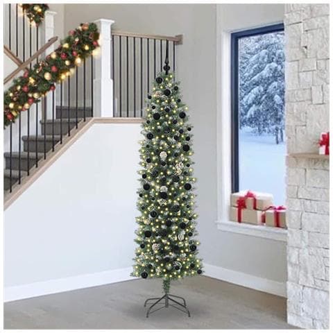 Albero di Natale Artificiale Sottile Verde e Bianco 240 cm - Foto 2