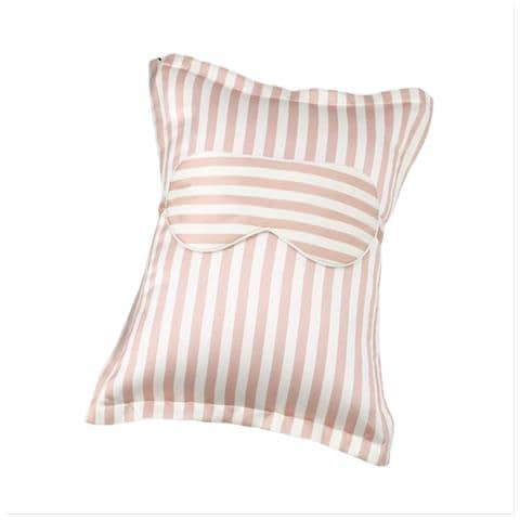 Set Mascherina E Federa In Seta A Righe - Compagno Di Sonno Da Viaggio White+pink - Foto 2