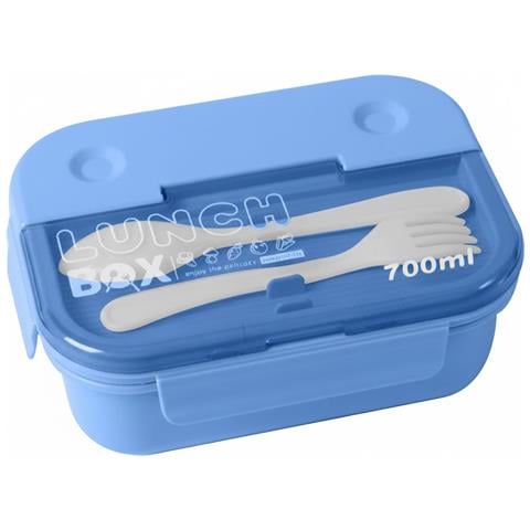 Contenitore Per Alimenti Da 700 Ml A 3 Scomparti Con Cucchiaio E Forchetta, Blu - Foto 1