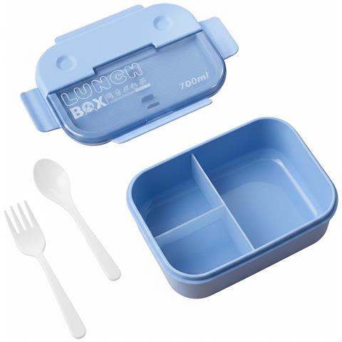 Contenitore Per Alimenti Da 700 Ml A 3 Scomparti Con Cucchiaio E Forchetta, Blu - Foto 5