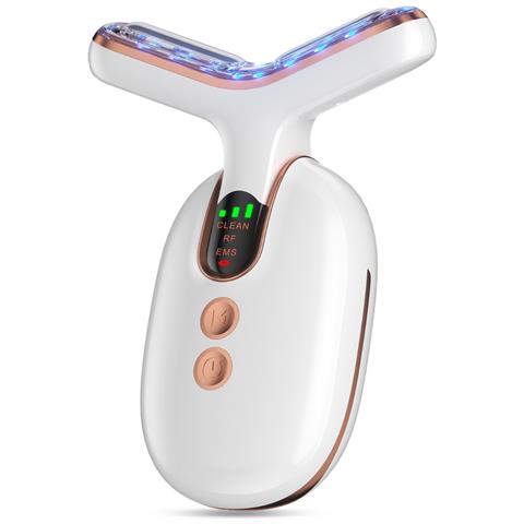 Massaggiatore Per Collo Ems: Dispositivo Di Lifting Viso Con Rf, Led E Microcorrente Per Rassodare La Pelle Gold White - Foto 1