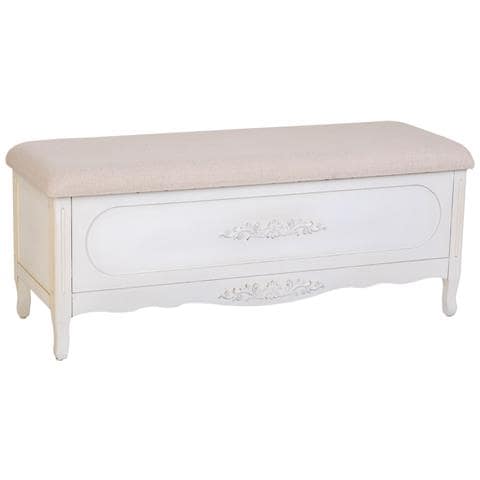 Sgabello Imbottito In Legno Laccato Bianco Antico 120x43x48h Cm - Foto 1