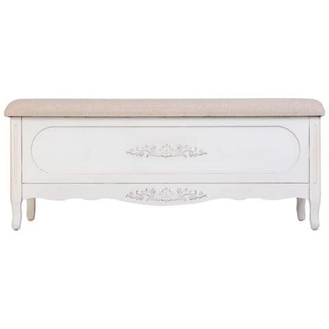 Sgabello Imbottito In Legno Laccato Bianco Antico 120x43x48h Cm - Foto 2