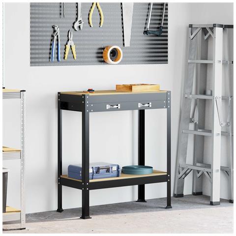 Banco da lavoro con cassetto Nero 80 x 40 x 91 cm - Foto 2