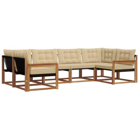 Set di divani da esterno con cuscino 6 pcs Naturale e Beige - Foto 1