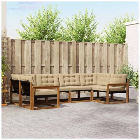 Set di divani da esterno con cuscino 6 pcs Naturale e Beige - Foto 2