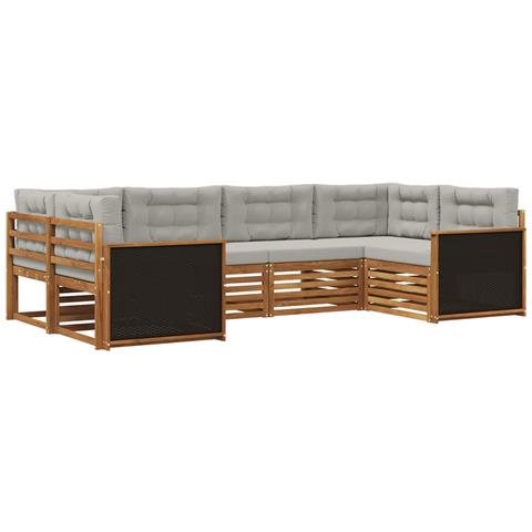 Set di divani da esterno 6 pcs Naturale e Grigio Chiaro - Foto 1