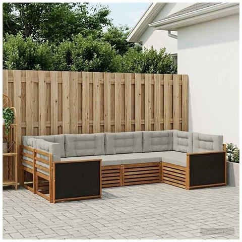 Set di divani da esterno 6 pcs Naturale e Grigio Chiaro - Foto 2