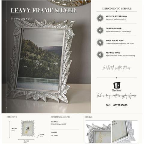 Cornice Portafoto Leavy Argento Con Decoro A Foglie Scolpite 15x20 Cm - Foto 7