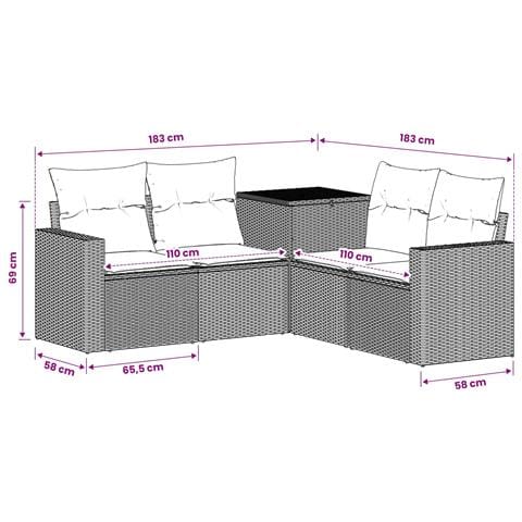 Set di divani 5 pz Nero e Blu Rattan sintetico e Acciaio - Foto 2
