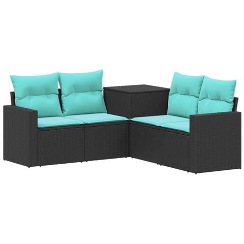 Set di divani 5 pz Nero e Blu Rattan sintetico e Acciaio - Foto 1