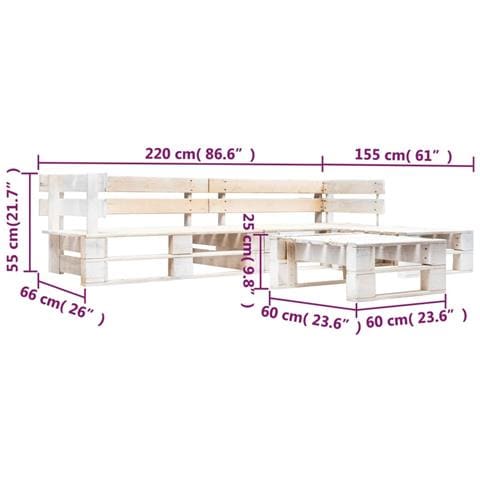 Set Divani da Giardino su Pallet 4 pz in Legno Bianco - Foto 2