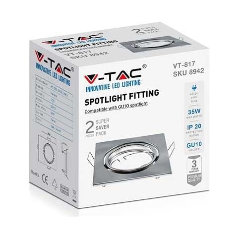 V-tac Vt-817 Portafaretti Da Incasso Orientabile Quadrato Metallo Nickel Satinato Per Lampadine Gu10-gu5.3 - Sku 8942 - Foto 1