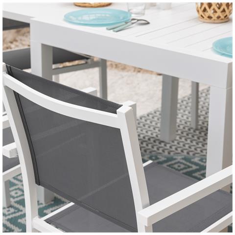 Veneziaset Di Mobili Da Giardino Allungabili In Textilene Grigio 90/180 - Alluminio Bianco - Foto 12