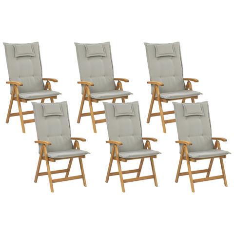 Set Di 6 Sedie In Legno Di Acacia Con Cuscini Grigio Beige Java - Foto 1