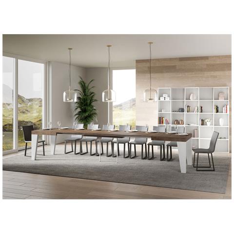 Tavolo Allungabile 90x130/390 Cm Naxy Mix Piano Bianco Frassino - Gambe Noce - Noce /bianco Frassino - Foto 6