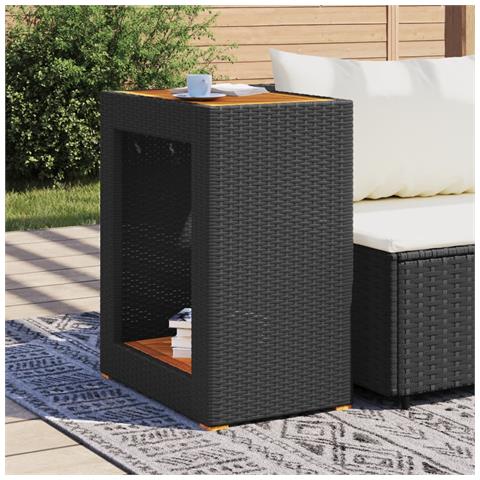 Tavolino Da Giardino Piano Legno Nero 60x40x75 Cm Polyrattan - Foto 3