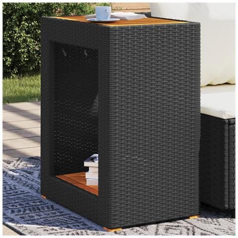 Tavolino Da Giardino Piano Legno Nero 60x40x75 Cm Polyrattan - Foto 1