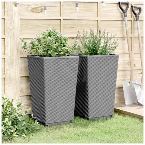 Fioriere Da Giardino 2 Pz Grigio Chiaro 32,5x32,5x57 Cm In Pp - Foto 3