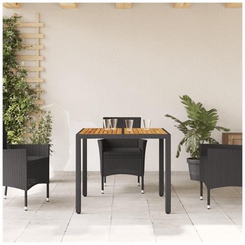 Tavolo Giardino Piano Legno Acacia Nero 90x90x75 Cm Polyrattan - Foto 3