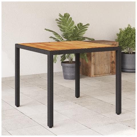 Tavolo Giardino Piano Legno Acacia Nero 90x90x75 Cm Polyrattan - Foto 1