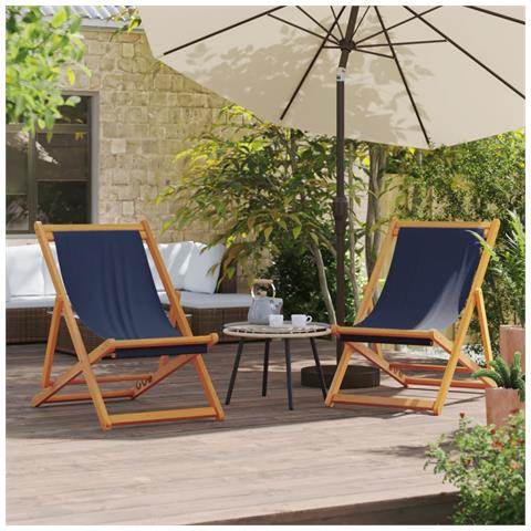 Sedie Da Spiaggia Pieghevoli 2 Pz In Tessuto Blu - Foto 1