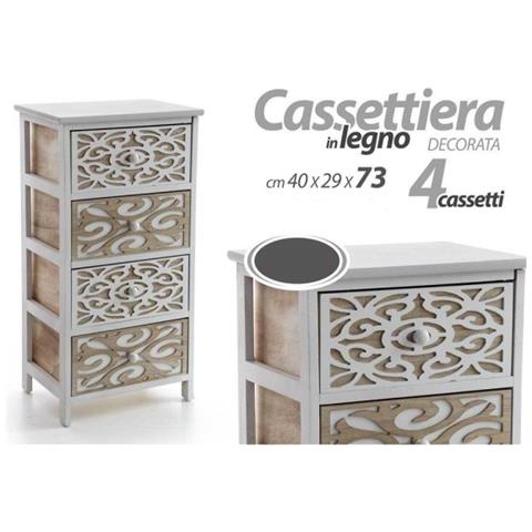 Trade Shop - Mobile Cassettiera 4 Cassetti Decorati In Legno Bicolore 40 X 29 X 73 Cm 788208 - Foto 1