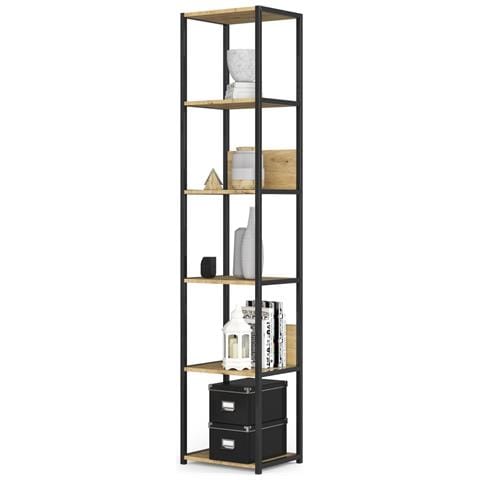 Scaffale stile loft con ripiani in legno, 6 ripiani, 40x32x192 cm, Colore Nero e Quarcia Artisan - Foto 2
