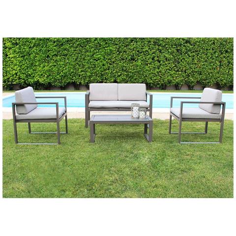 Salotto 4 Posti In Alluminio Per Esterno Divano Poltrone E Tavolino Con Cuscini Ermes - Darkgrey - Foto 1
