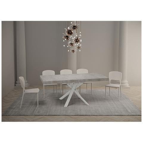 Tavolo Allungabile 90x90/194 Cm Clerk Premium Piano Cemento - Gambe Bianche - Foto 2