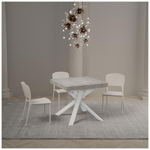 Tavolo Allungabile 90x90/194 Cm Clerk Premium Piano Cemento - Gambe Bianche - Foto 4