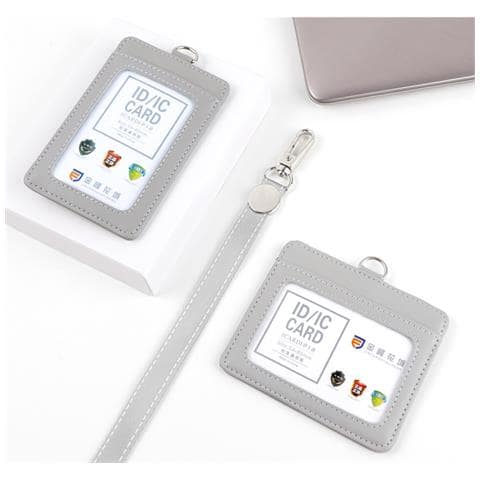 Porta Carte D'identità Verticale In Vera Pelle Con Laccetto Grey - Foto 2