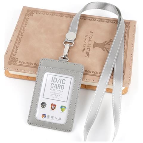 Porta Carte D'identità Verticale In Vera Pelle Con Laccetto Grey - Foto 3