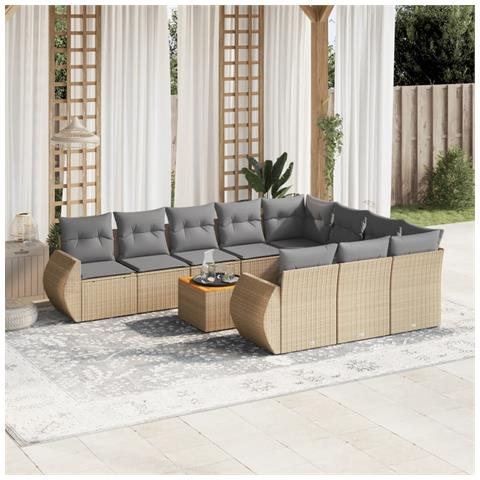 Set Divani Da Giardino 11 Pz Con Cuscini Beige In Polyrattan - Foto 1
