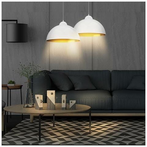 Set 2 Lampadari Sospensione Moderno Design Industriale Lampada Metallo Bianc Oro - Foto 2