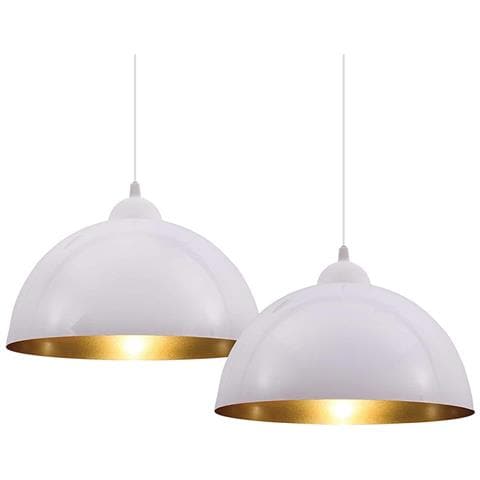 Set 2 Lampadari Sospensione Moderno Design Industriale Lampada Metallo Bianc Oro - Foto 1