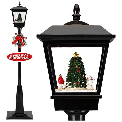 Lampione Natale Con Luce Led Scena Natalizia Motorizzata Neve Musica 180 Cm Nero - Foto 1