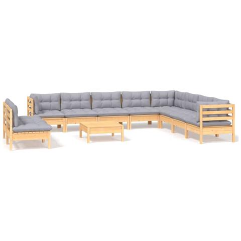 Lusso Casadino -  Set Divani Da Giardino 11 Pz Con Cuscini Grigi Massello Di Pino - Foto 1
