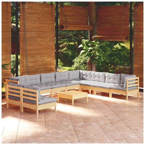 Lusso Casadino -  Set Divani Da Giardino 11 Pz Con Cuscini Grigi Massello Di Pino - Foto 8