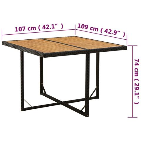 Lusso Casadino -  Tavolo Giardino Nero 109x107x74 Cm Polyrattan E Massello Acacia - Foto 7