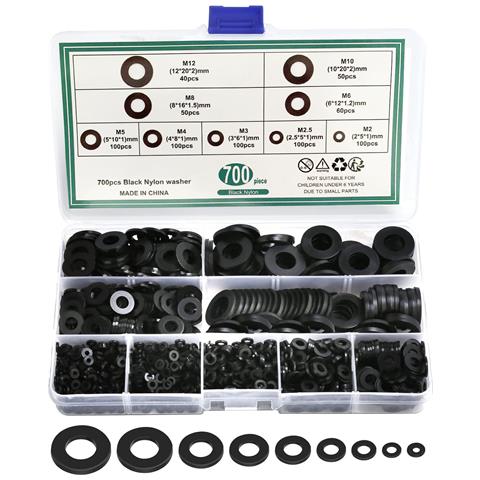 Set Di Rondelle Piatte In Nylon Nero Da 700 Pezzi - Foto 1