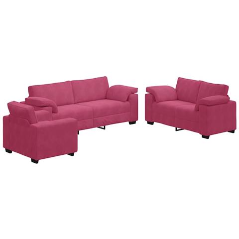 Set di Divani 3 pz con Cuscini Rosso Vino in Velluto - Foto 1