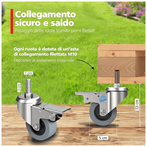 4 X Ruote Pivottanti Per Mobili 50mm Con Perno Filettato 10mm X 25mm 30kg Cad - Foto 2
