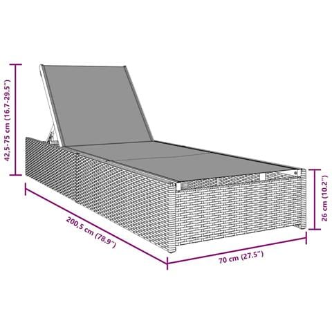 Lettino Prendisole Grigio 60x200x27 cm Polyrattan - Foto 7