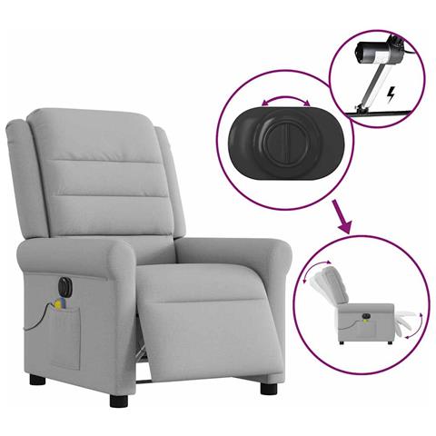 Poltrona Reclinabile Massaggio Elettrica Grigio Nuvola Tessuto - Foto 9