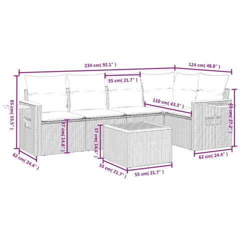 Set Divano da Giardino 6 pz con Cuscini Nero in Polyrattan - Foto 3